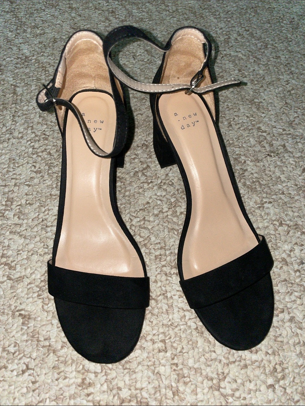 a new day Black Suede Ankle-Strap Block Heel Sandals